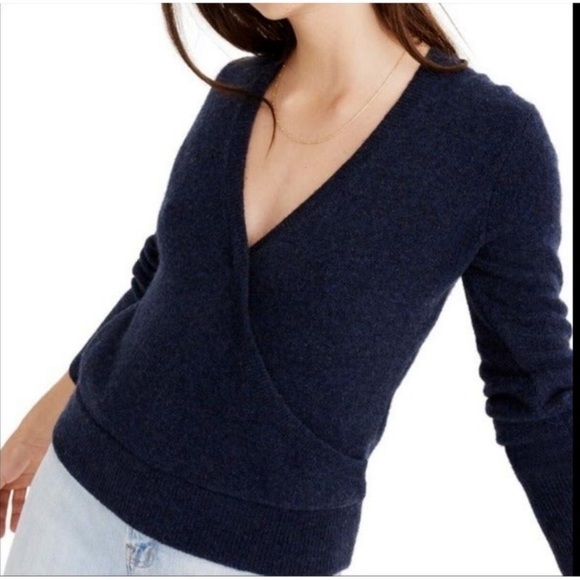 Madewell Sweaters - Madewell wrap front pullover sweater navy blue size small